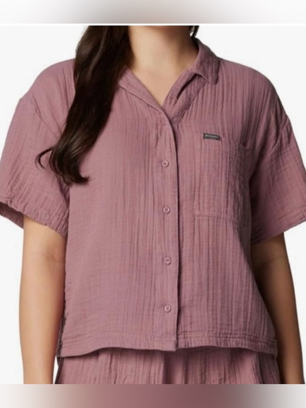 Columbia women’s Mauve Fig Cotton Breezy Button-Up Blouse - outdoors - size xl